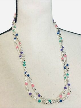 Erimish 2 Piece Stackable Necklace Set Silver w/ Jewel Tone Accents NEW
